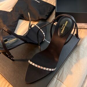 YSL strappy heel gloria sandals in crepe satin...